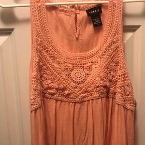 Coral sleeveless tank with crochet detailing